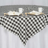 70"x70" White Black Buffalo Plaid Square Tablecloth, Gingham Polyester Checkered Tablecloth