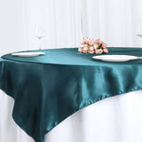 72"x72" Peacock Teal Satin Square Table Overlay