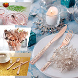 24 Pack | Rose Gold Hammered Style 7inch Heavy Duty Plastic Forks, Plastic Silverware