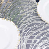 12x108inch Silver Wave Mesh Table Runner With Embroidered Sequins