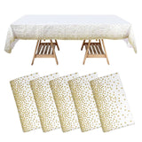 5-Pack Plastic Table Covers White Rectangle with Gold Confetti Dots - Durable PVC Disposable Tablecloths for Events 54"x108"