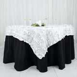 72x72inch White 3D Leaf Petal Taffeta Fabric Table Overlay