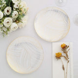 7inch White Gold Wave Brush Stroked Disposable Salad Plates, Plastic Appetizer Dessert Party Plates