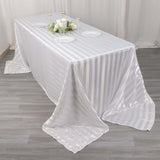 90x132inch White Satin Stripe Seamless Rectangular Tablecloth