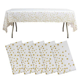 5-Pack Plastic Table Covers White Rectangle with Gold Stars - Decorative PVC Disposable Tablecloths 54"x108"