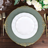 6 Pack 13inch Olive Green Gold Embossed Baroque Round Charger Plates With Antique Design Rim