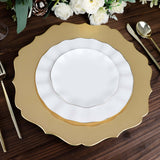 6 Pack | 13inch Metallic Gold Acrylic Charger Plates Scalloped Rim, Gold Plastic Charger Plates