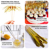 100 Pack Gold Firework Frills Cake Toppers, Cupcake Decoration Picks, Bamboo Cocktail Sticks