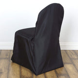 Black Polyester Banquet Chair Cover, Reusable Stain Resistant Slip On Chair Cover