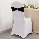 5 Pack Black Spandex Chair Sashes with Gold Diamond Buckles, Elegant Stretch Chair Bands and Slide