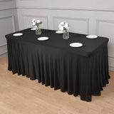 6ft Black Wavy Spandex Fitted Rectangle 1-Piece Tablecloth Table Skirt