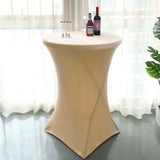 Champagne Premium Smooth Velvet Spandex Fit Cocktail Tablecloth With Foot Pockets