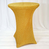 Gold Metallic Shimmer Tinsel Spandex Cocktail Table Cover