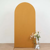 7ft Matte Gold Spandex Fitted Chiara Backdrop Stand Cover For Round Top Wedding Arch