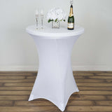 White Highboy Spandex Cocktail Table Cover, Fitted Stretch Tablecloth for 24"-32" Dia High Top Table