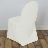 Ivory Polyester Banquet Chair Cover, Reusable Stain Resistant Slip On Chair Cover