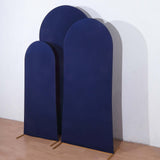 Set of 3 Matte Navy Blue Spandex Fitted Chiara Backdrop Stand Covers For Round Top Wedding