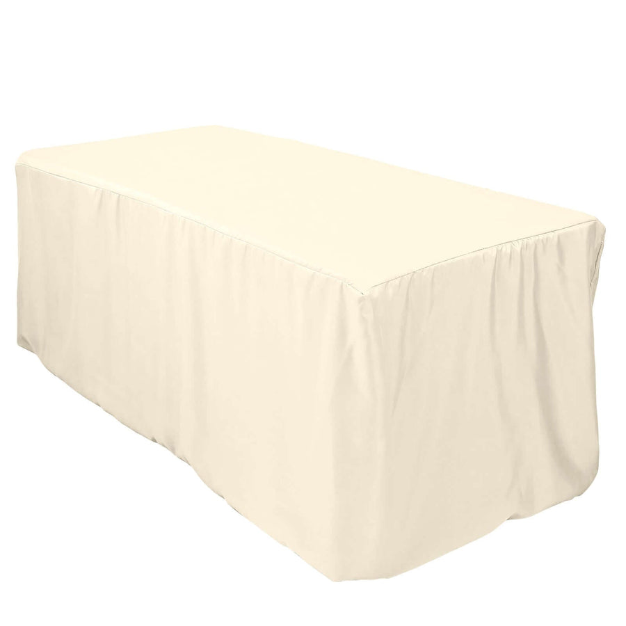 6FT Beige Fitted Polyester Rectangular Table Cover