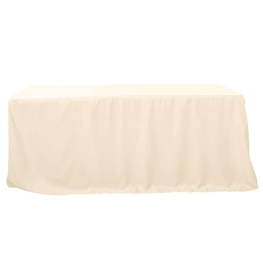 8FT Beige Fitted Polyester Rectangular Table Cover