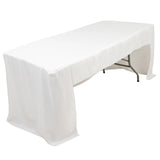 Fitted Polyester 96"x30" Rectangle Tablecloth White with Open Back Design#whtbkgd