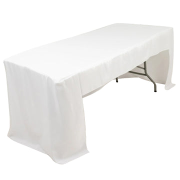 Fitted Polyester 96"x30" Rectangle Tablecloth White with Open Back Design - Easy to Maintain and Wrinkle-Resistant Table Cover for Trade Shows & Displays