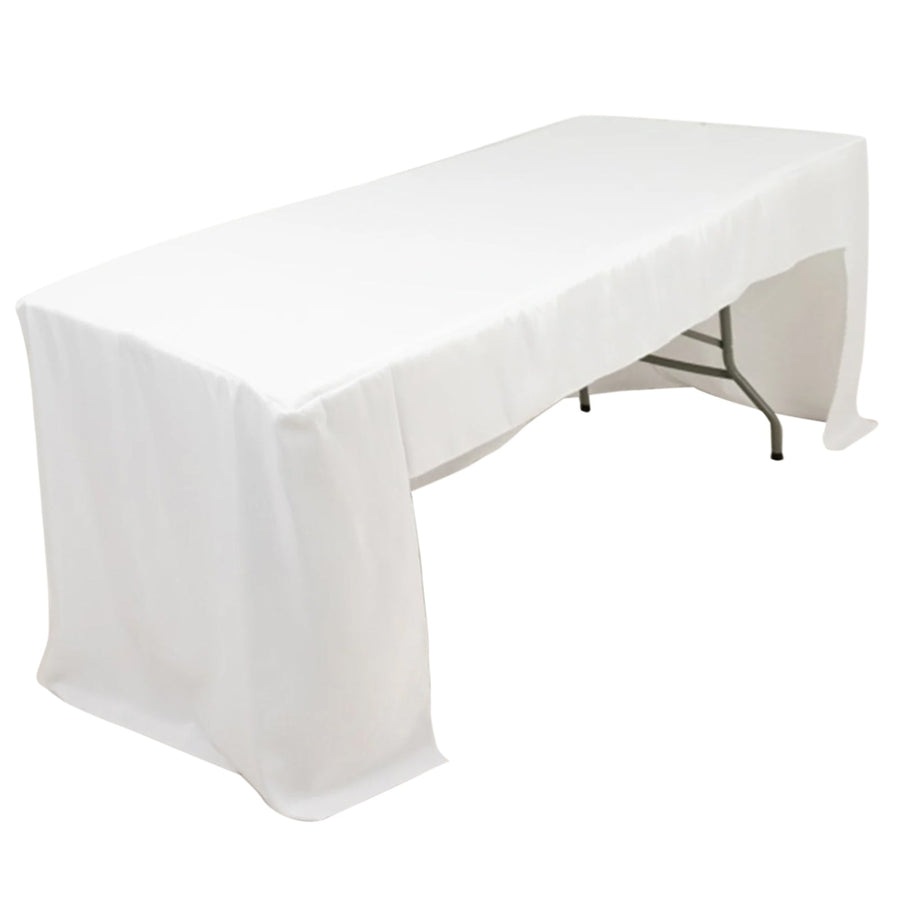 Fitted Polyester 96"x30" Rectangle Tablecloth White with Open Back Design#whtbkgd