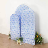 Set of 3 White Blue Satin Chiara Wedding Arch Covers in French Toile Floral Pattern