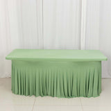 6ft Sage Green Wavy Spandex Fitted Rectangle 1-Piece Tablecloth Table Skirt