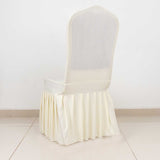 Ivory Ruffle Pleated Skirt Banquet Spandex Chair Slipcover, 1-Piece Stretch Fitted Chair Cover