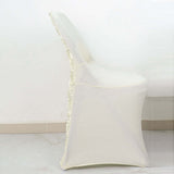 Ivory Satin Rosette Spandex Stretch Fitted Folding Chair Cover