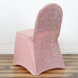 Rose Gold Spandex Stretch Banquet Chair Cover, Fitted with Metallic Shimmer Tinsel Back