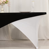 Black White Cross Over Stretch Spandex Table Cover 6ft Rectangular Fitted Tablecloth