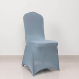 Dusty Blue Spandex Banquet Chair Cover with Silver Rhinestone Buckled Sash Band, Stretched Fitted