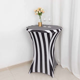 32inch Black / White Striped Spandex Fitted Cocktail Table Cover