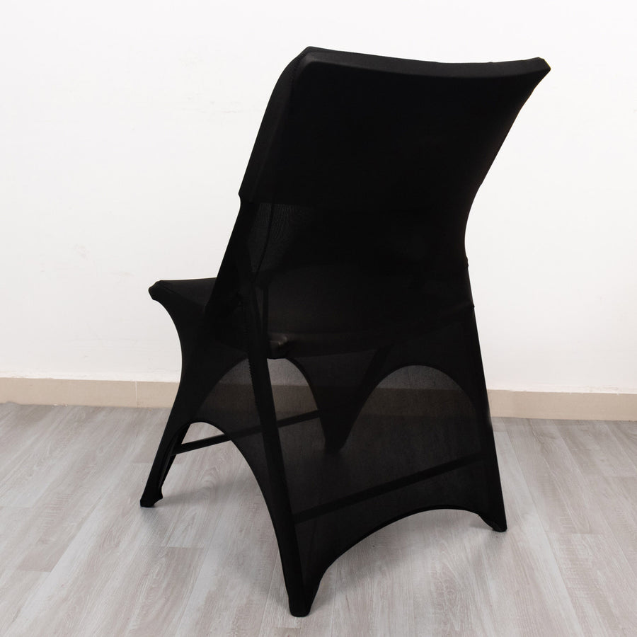 Black Premium Spandex Wedding Chair Cover With 3-Way Open Arch, Fitted Stretched