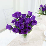 12 Bushes | Purple Artificial Premium Silk Flower Rose Bud Bouquets