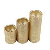 Set of 3 | Metallic Gold Flameless Candles | Battery Operated LED Pillar Candle Lights with Remote Timer - 4"|6"|8"