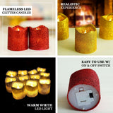 12 Pack | Gold Glitter Flameless Candles LED | Battery Operated Votive Candles