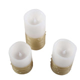 Set of 3 | Gold Flameless Candles With LED String Light | Battery Operated LED Pillar Candle Lights with Remote Timer - 4"|5"|6"