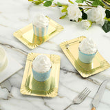 Metallic Gold 6inch Small Paper Cardboard Serving Trays, Rectangle Party Platters Scalloped Rim