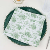 5 Pack Dusty Sage Green Floral Cloth Napkins in French Toile Pattern, Reusable Polyester Dinner