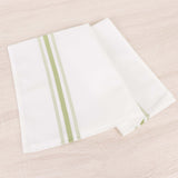 10 Pack White Spun Polyester Cloth Napkins with Sage Green Reverse Stripes