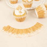 25 Pack | Natural Wood Grain and Lace Print Boho Cupcake Wrappers