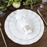 10 Pack | 11 White Disposable Dinner Plates With Gold Ruffled Rim, Round Plastic Party Plates