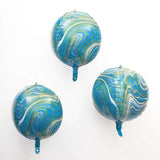 3 Pack | 13inches 4D Blue/Gold Marble Sphere Foil Helium or Air Balloons