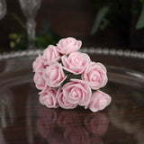 48 Roses | 1inch Tall Pink Real Touch Artificial DIY Foam Rose Flowers With Stem, Craft Rose Buds