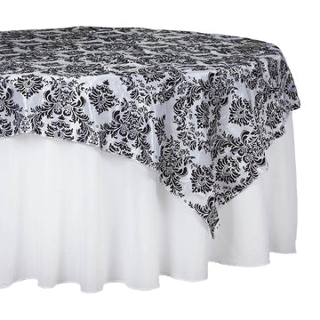 Flocking 60"x60" Table Overlay Square Tablecloth Black - Damask Design for Stylish Occasions