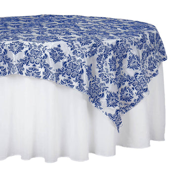 Flocking 60"x60" Table Overlay Square Tablecloth Royal Blue - Damask Table Cover