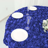 72x72inch Royal Blue 3D Rosette Satin Table Overlay, Square Tablecloth Topper