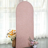 5ft Blush Rose Gold Shimmer Spandex Chiara Backdrop Stand Cover For Fitted Round Top Wedding Arch